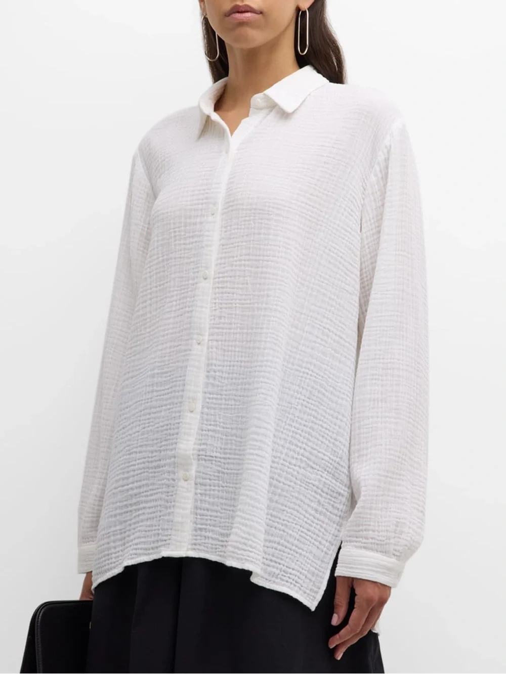 Eileen Fisher Button-Down Organic Cotton White Gauze Long Sleeve Shirt EUC Sz S
